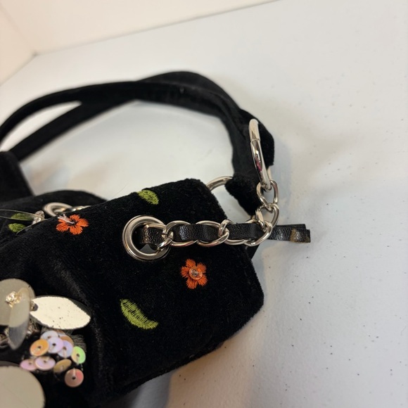 Y2K Black Velvet Sequin Butterfly Shoulder Bag Floral Beaded Boho Purse vintage - Picture 4 of 14